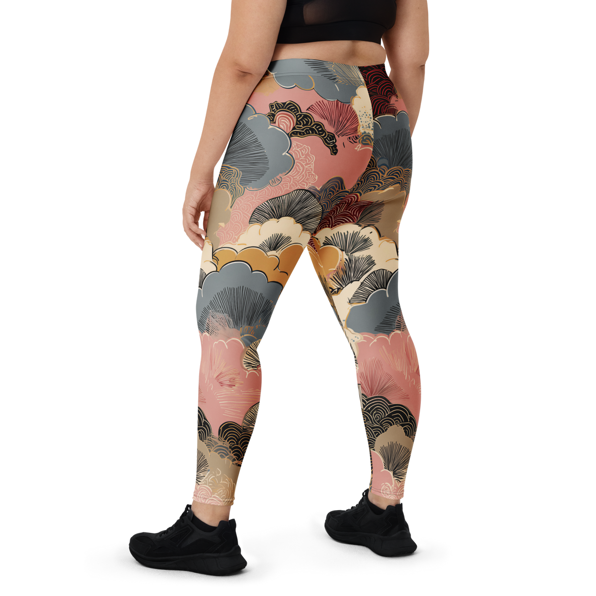 Yūkoku Soft Current mid-rise comfort leggings, oversize-fit back view.