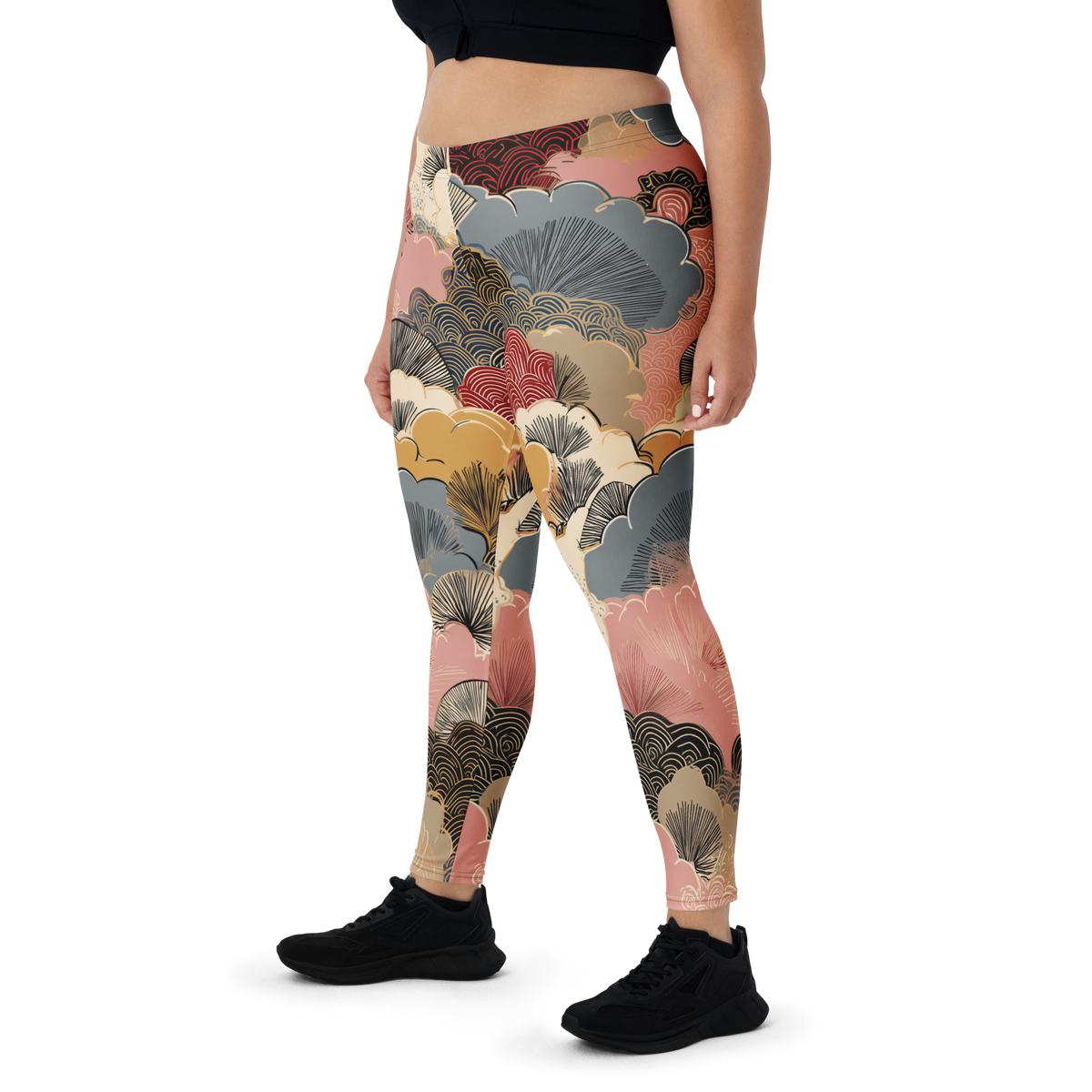 Yūkoku Soft Current mid-rise comfort leggings, oversize-fit front view.