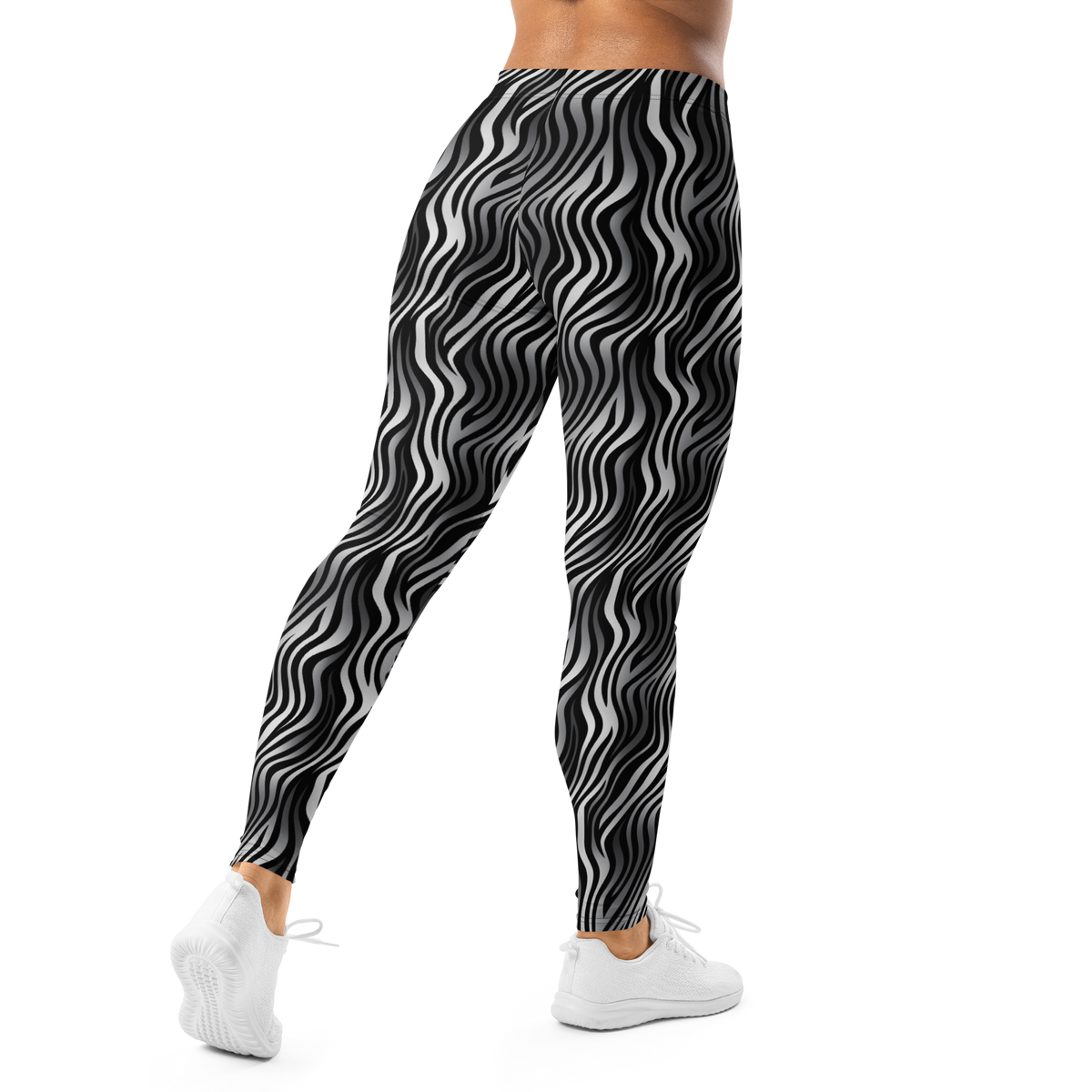 Zebrado Greyscale mid-rise comfort leggings, back view.