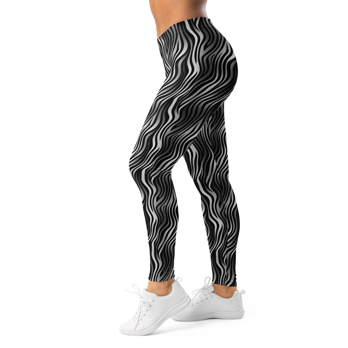 Zebrado Greyscale mid-rise comfort leggings, left-side view.
