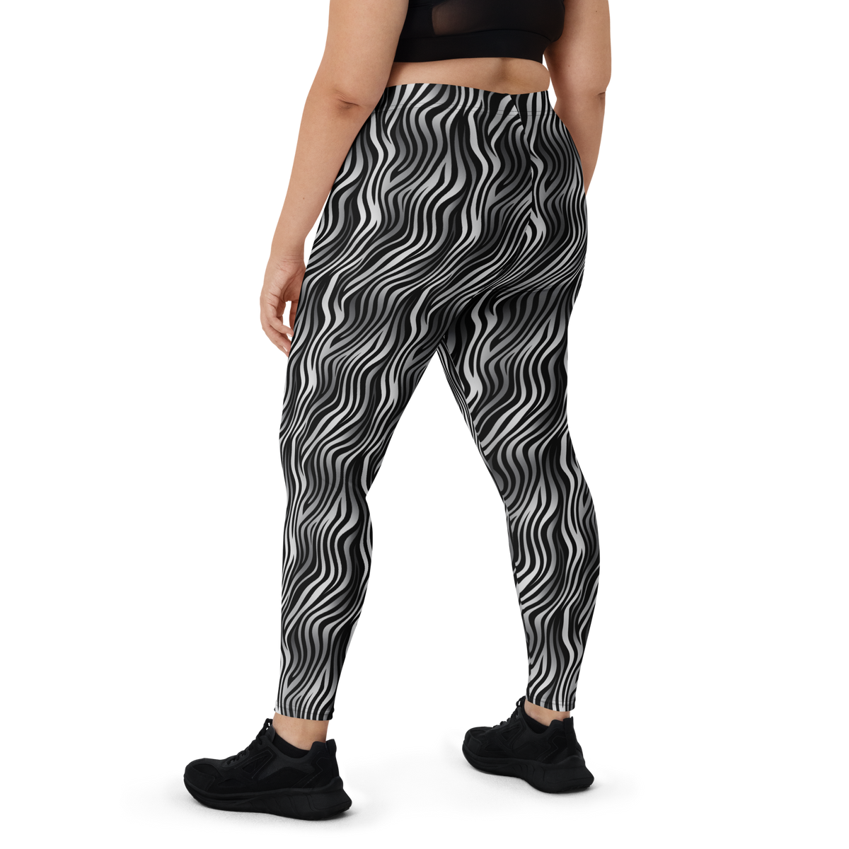 Zebrado Greyscale mid-rise comfort leggings, oversize-fit back view.