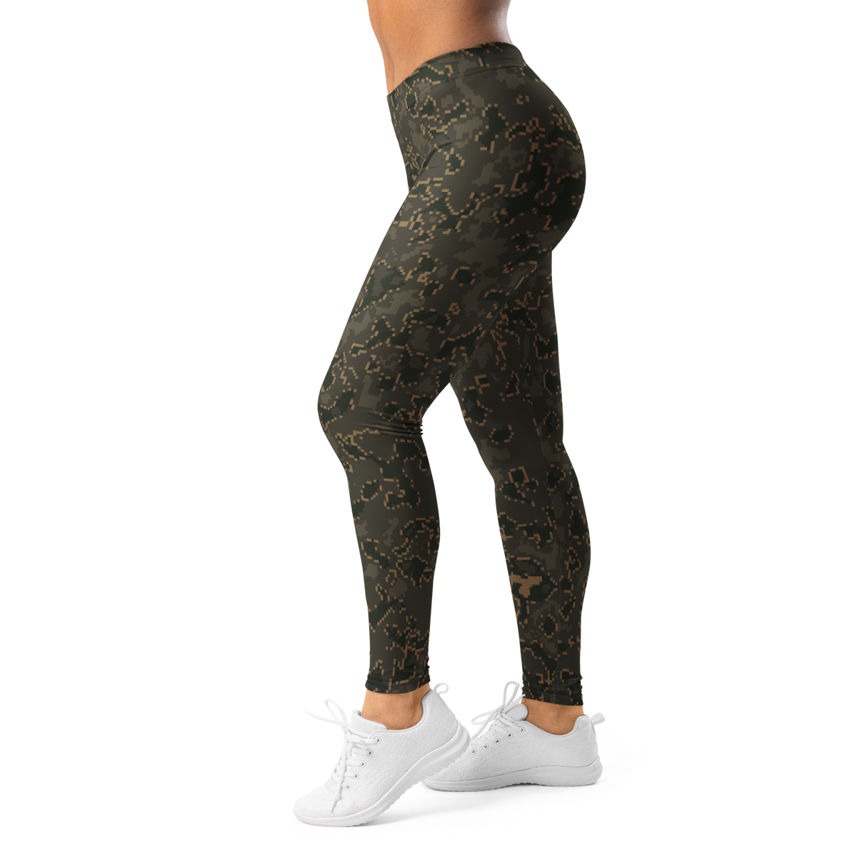 Digita Cellular Fracture Woodland mid-rise comfort leggings, left-side view.
