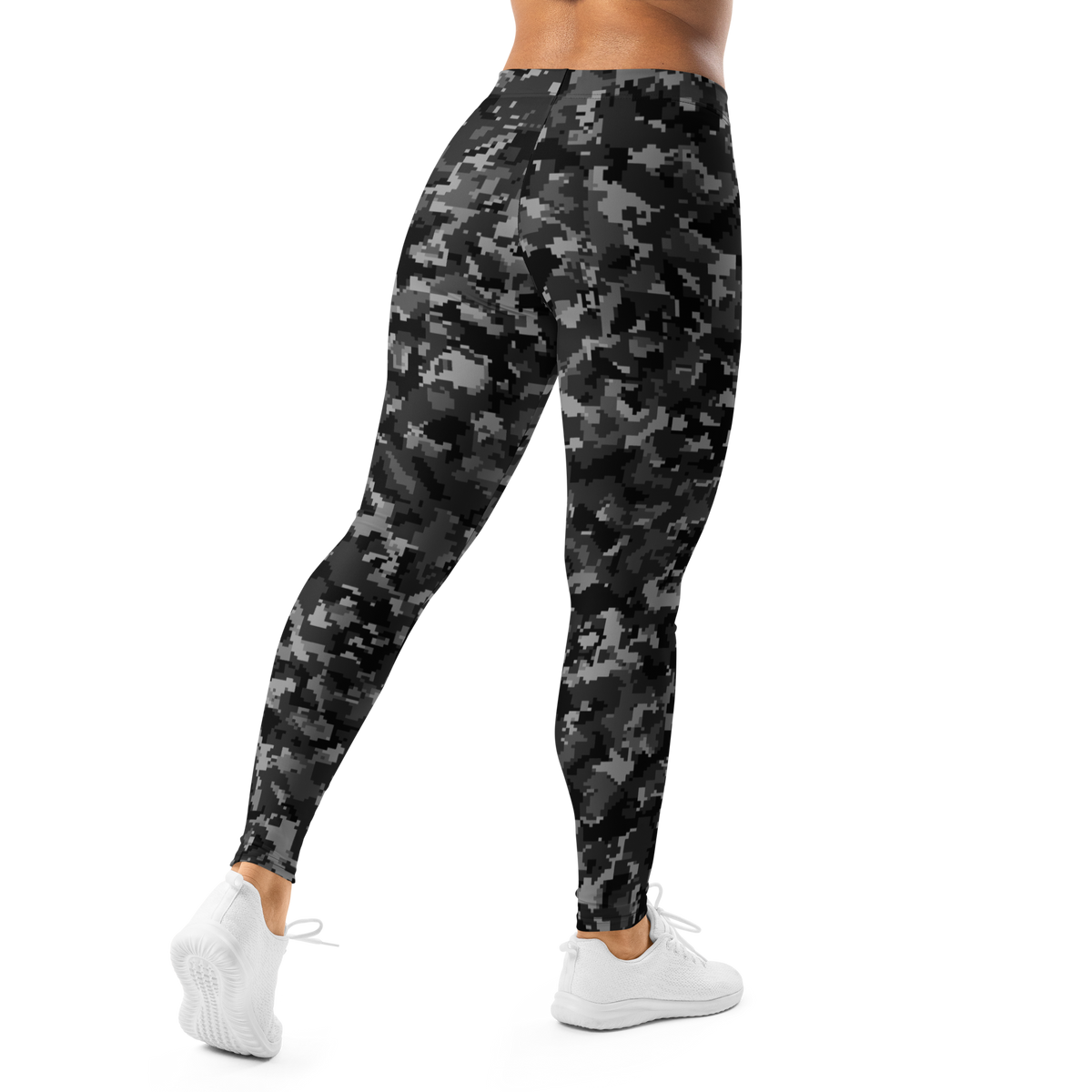 Digita Contour Static Greyscale mid-rise comfort leggings, back view.