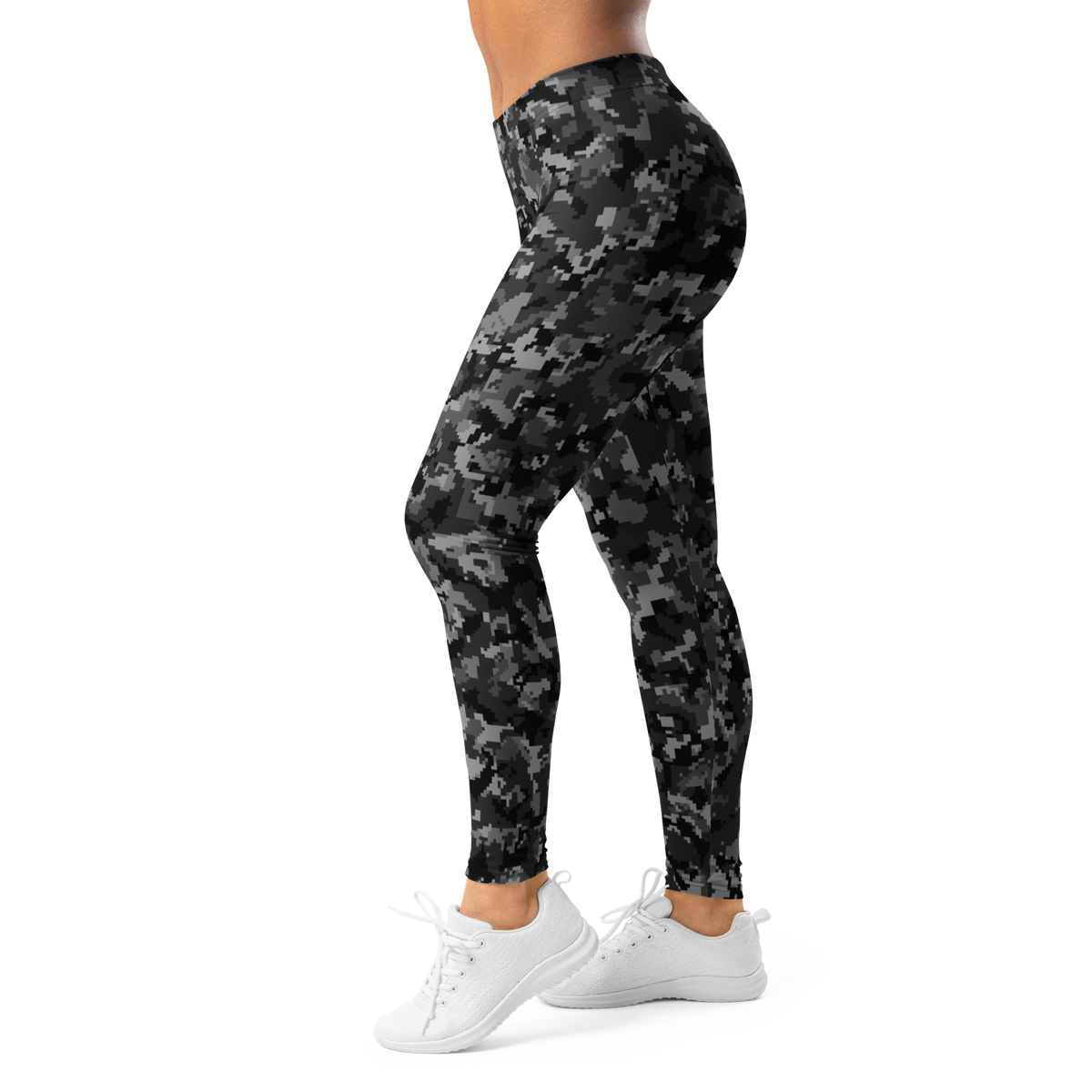 Digita Contour Static Greyscale mid-rise comfort leggings, left-side view.