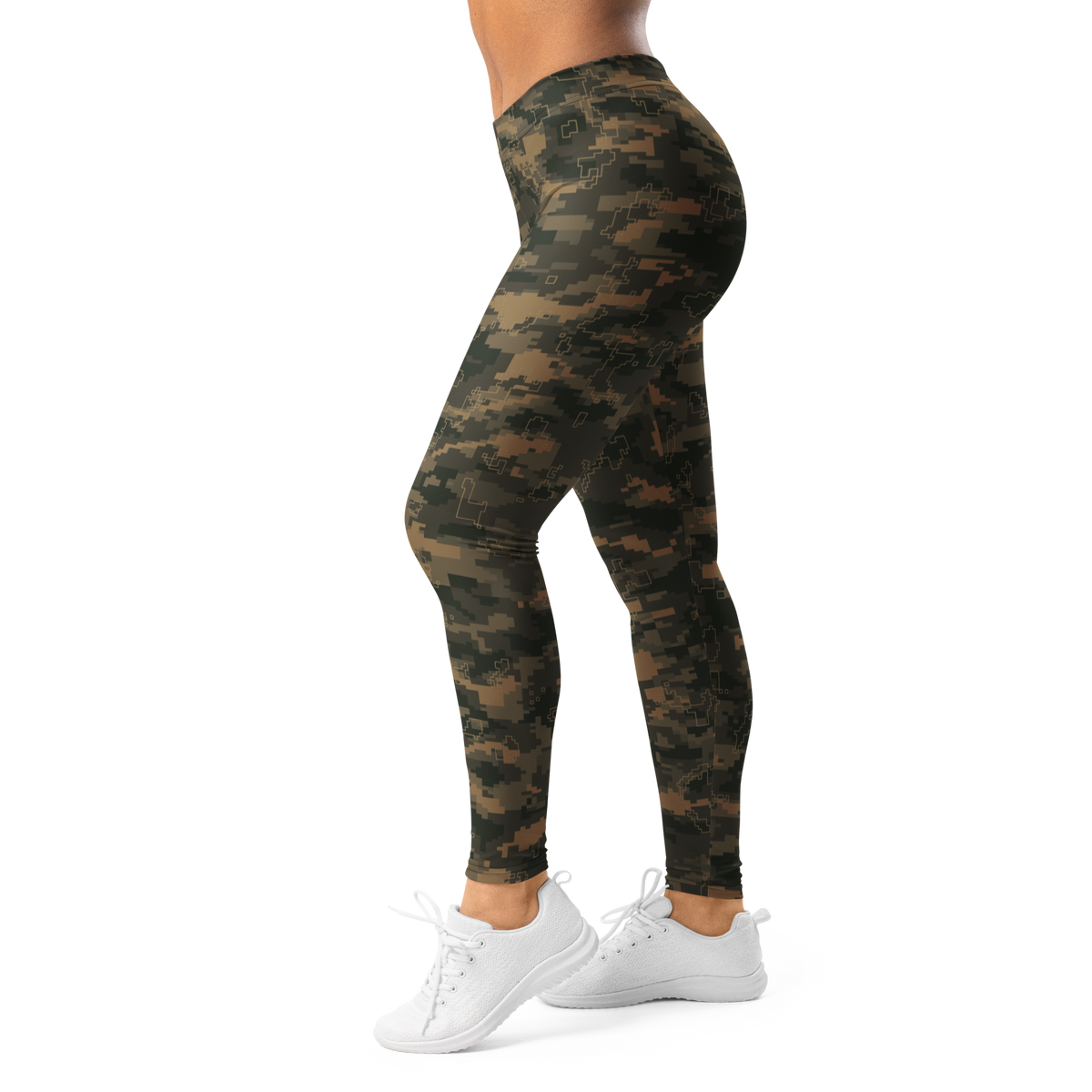 Digita Contour Static Woodland mid-rise comfort leggings, left-side view.