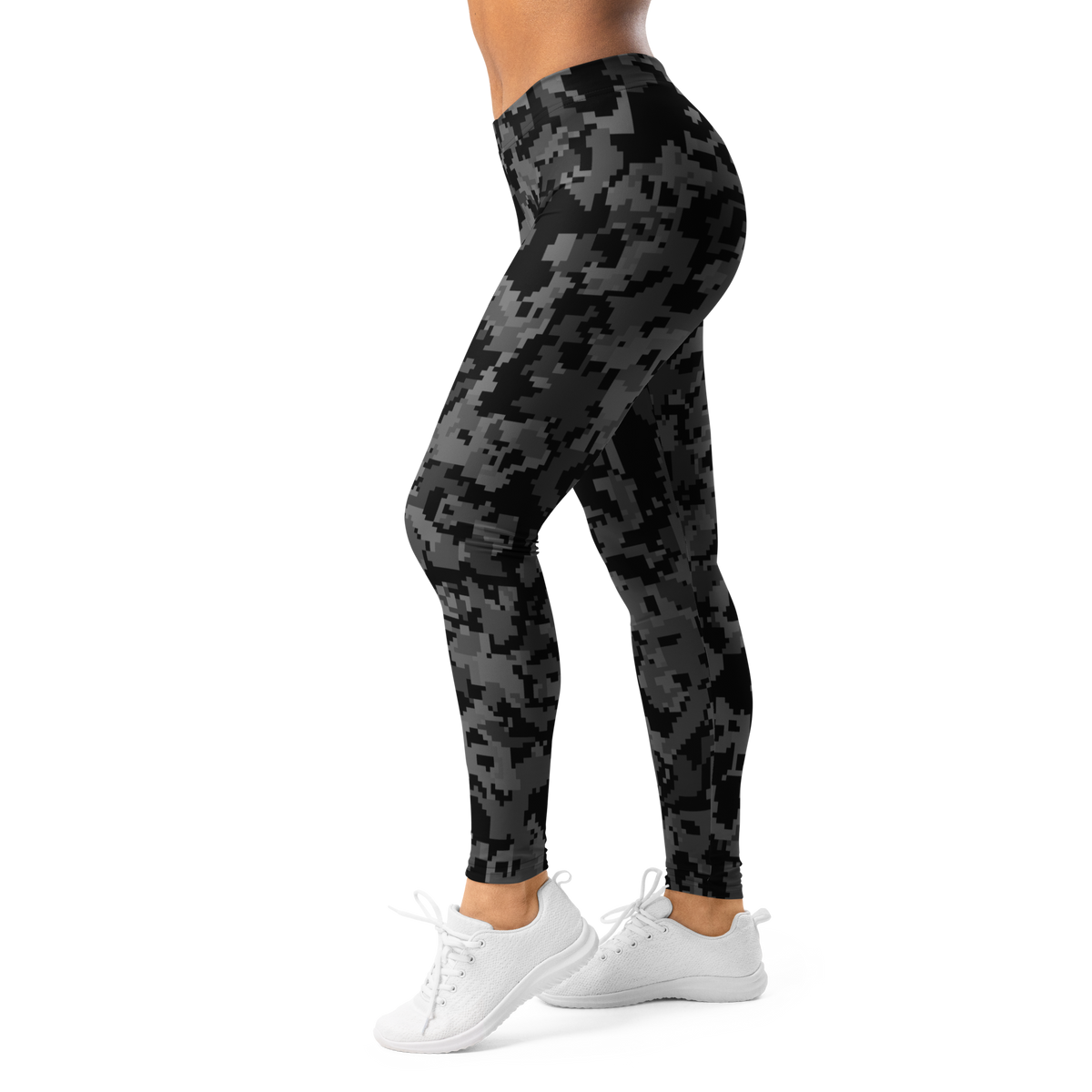 Digita Greyscale 1 camouflage mid-rise comfort leggings, left-side view.