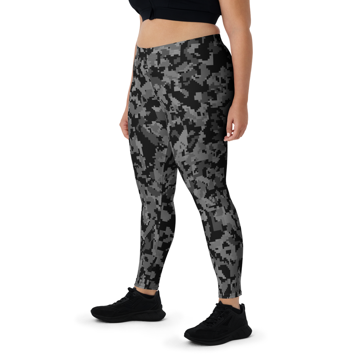 Digita Greyscale 1 camouflage mid-rise comfort leggings, oversize-fit front view.