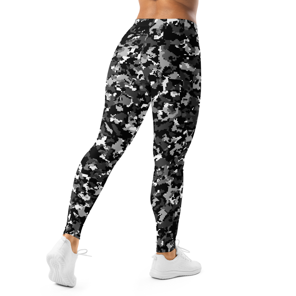 Digita Greyscale 5 camouflage mid-rise comfort leggings, back view.