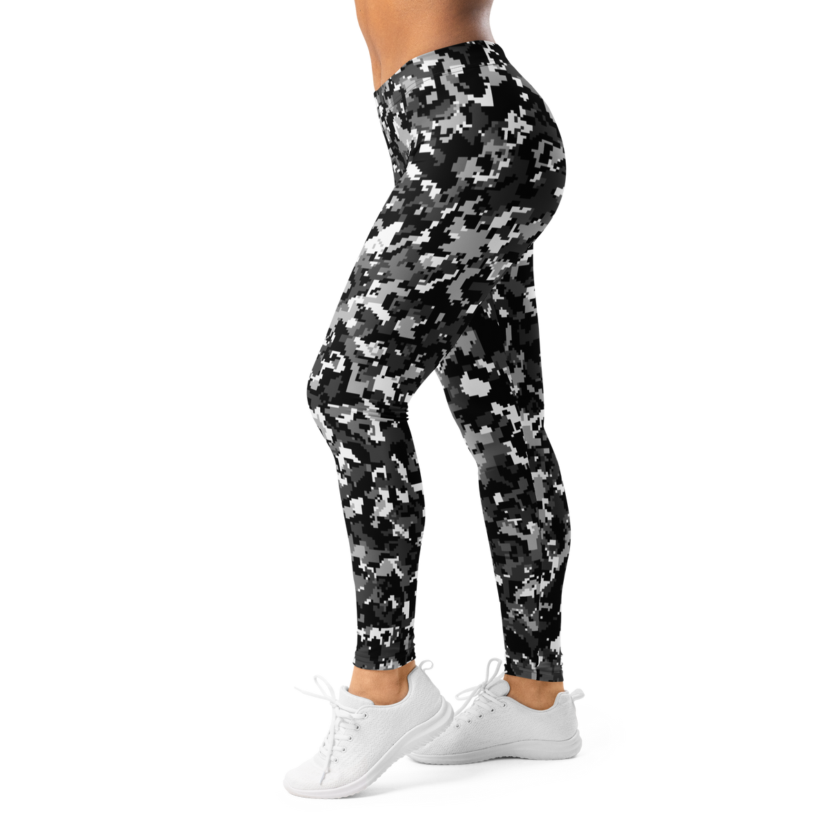Digita Greyscale 5 camouflage mid-rise comfort leggings, left-side view.