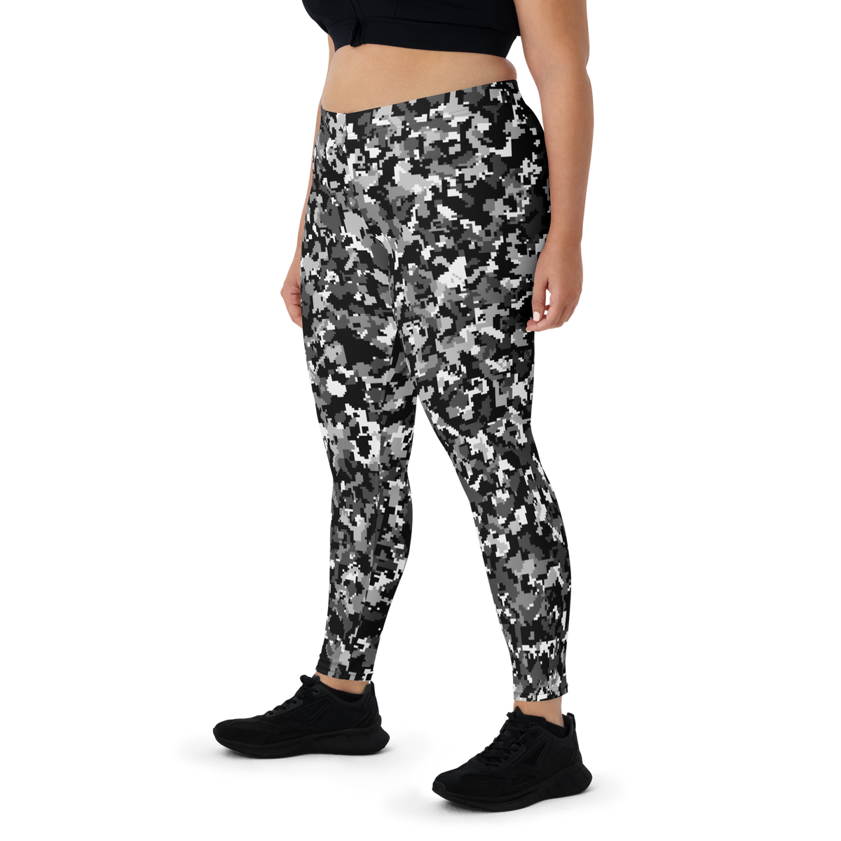 Digita Greyscale 5 camouflage mid-rise comfort leggings, oversize-fit front view.