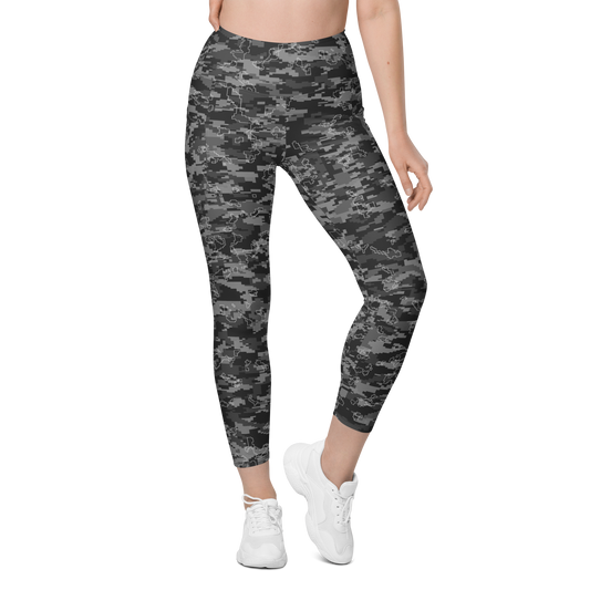 Digita · Greyscale high-waisted pocket leggings, front view.
