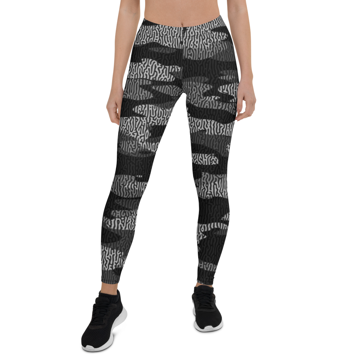 Gulf high-contrast black wetland camouflage comfort leggings, front view