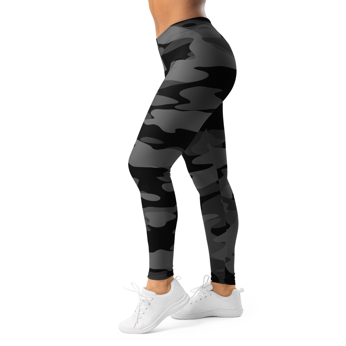 Gulf Greyscale camouflage mid-rise comfort leggings, left-side view.