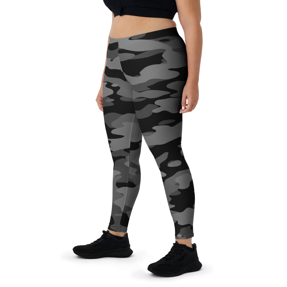 Gulf Greyscale camouflage mid-rise comfort leggings, oversize-fit front view.