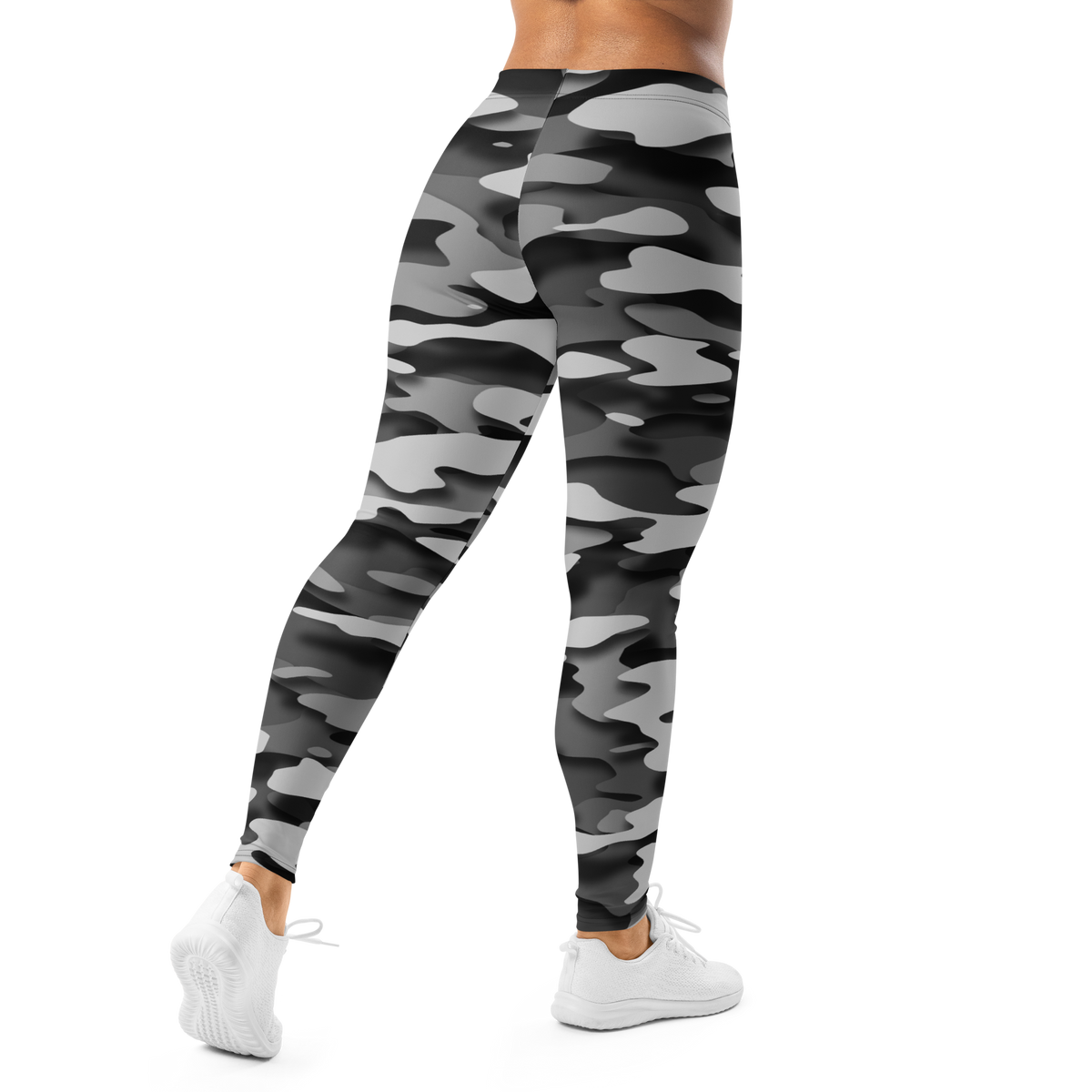 Gulf Relief Greyscale camouflage mid-rise comfort leggings, back view.