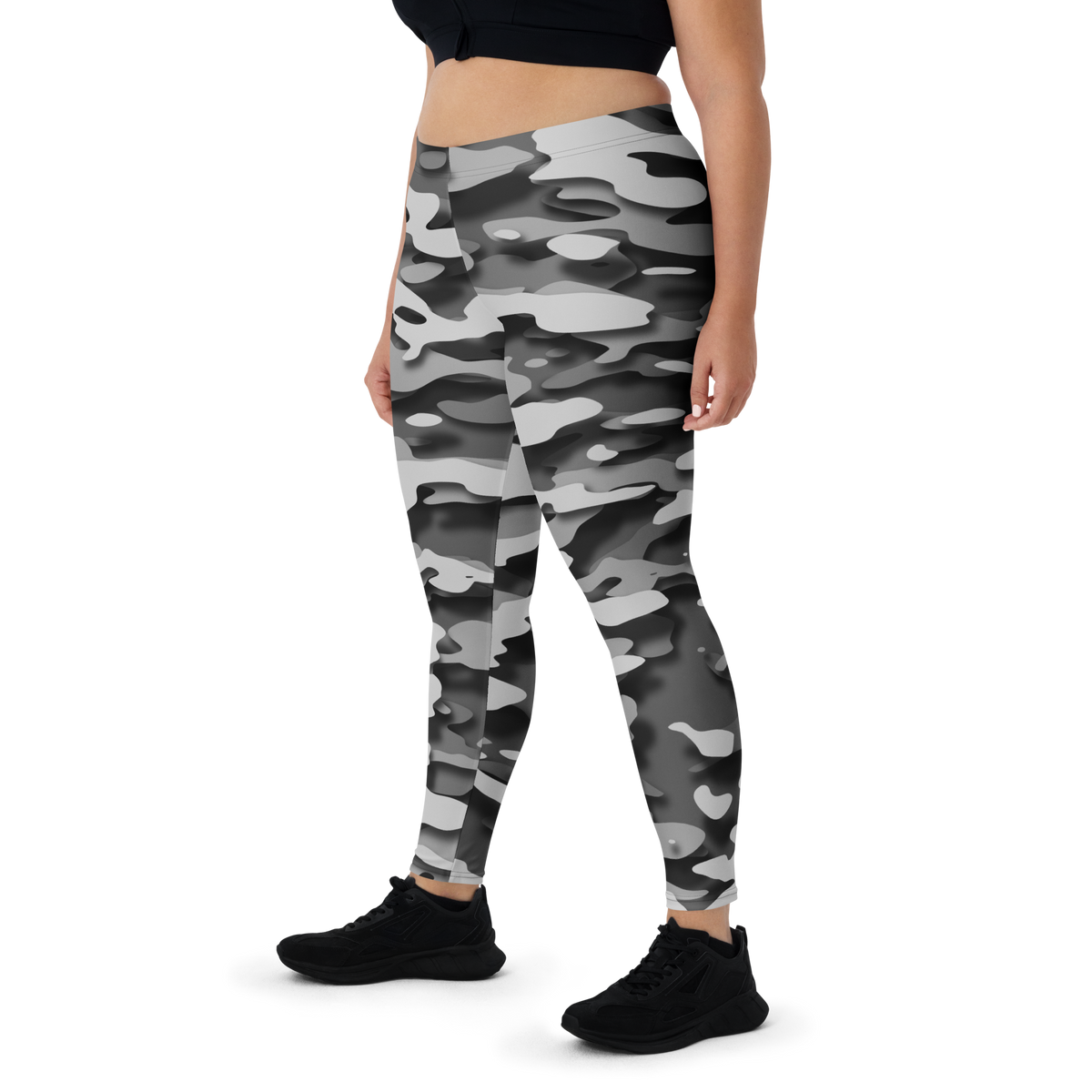 Gulf Relief Greyscale camouflage mid-rise comfort leggings, oversize-fit front view.