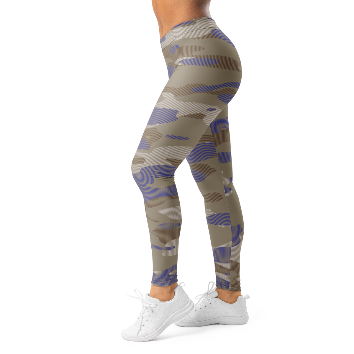 Gulf Striation Very Peri 1 camouflage mid-rise comfort leggings, left-side view.