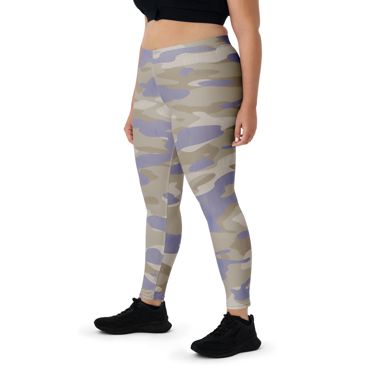 Gulf Striation Very Peri 1 camouflage mid-rise comfort leggings, oversize-fit front view.