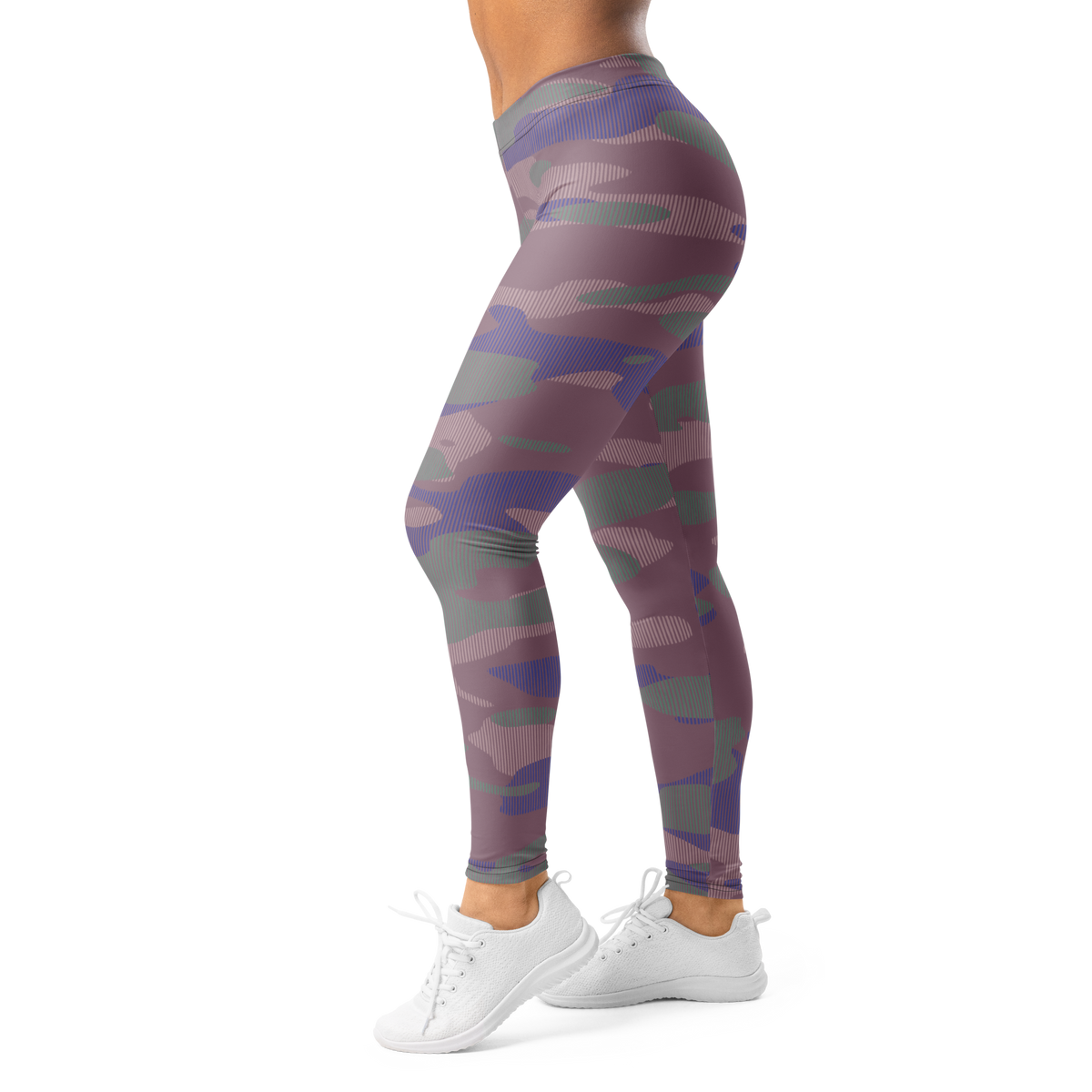 Gulf Striation Very Peri 3 camouflage mid-rise comfort leggings, left-side view.