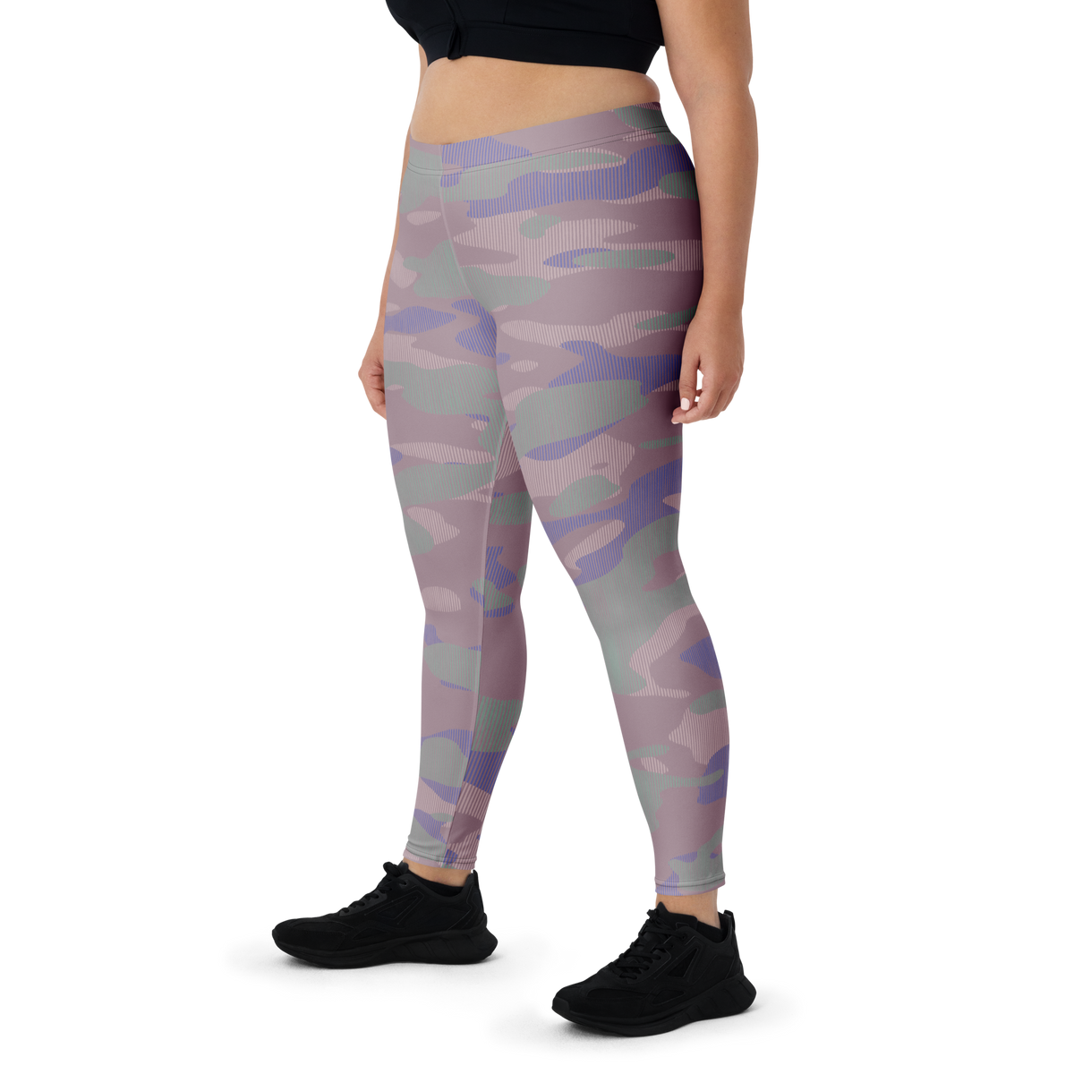 Gulf Striation Very Peri 3 camouflage mid-rise comfort leggings, oversize-fit front view.