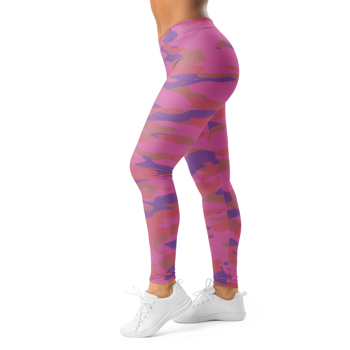 Gulf Striation Very Peri 4 camouflage mid-rise comfort leggings, left-side view.