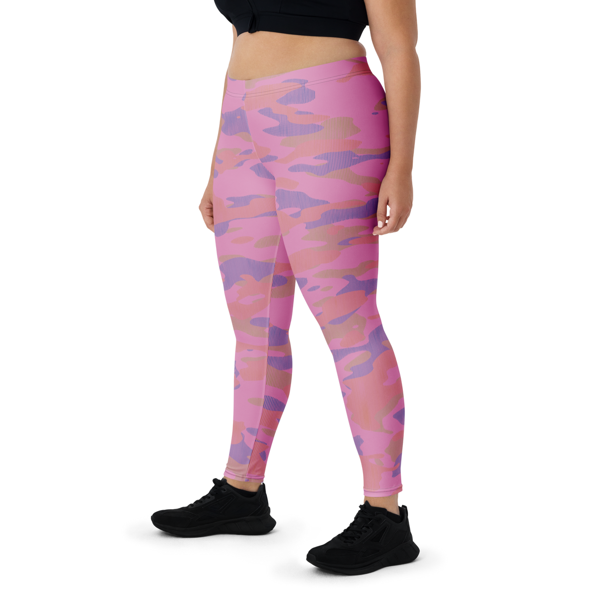 Gulf Striation Very Peri 4 camouflage mid-rise comfort leggings, oversize-fit front view.
