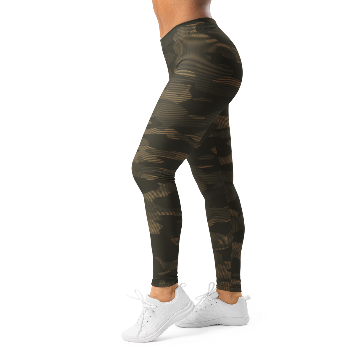 Gulf Striation Woodland camouflage mid-rise comfort leggings, left-side view.