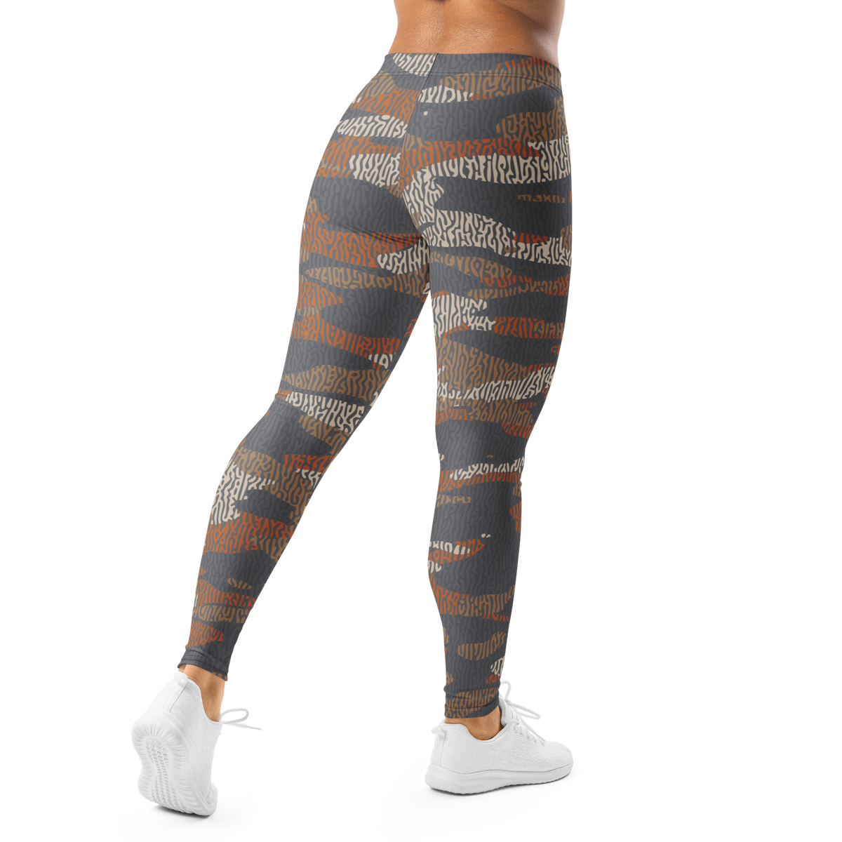 Gulf Turing Fall 1 camouflage mid-rise comfort leggings, back view.
