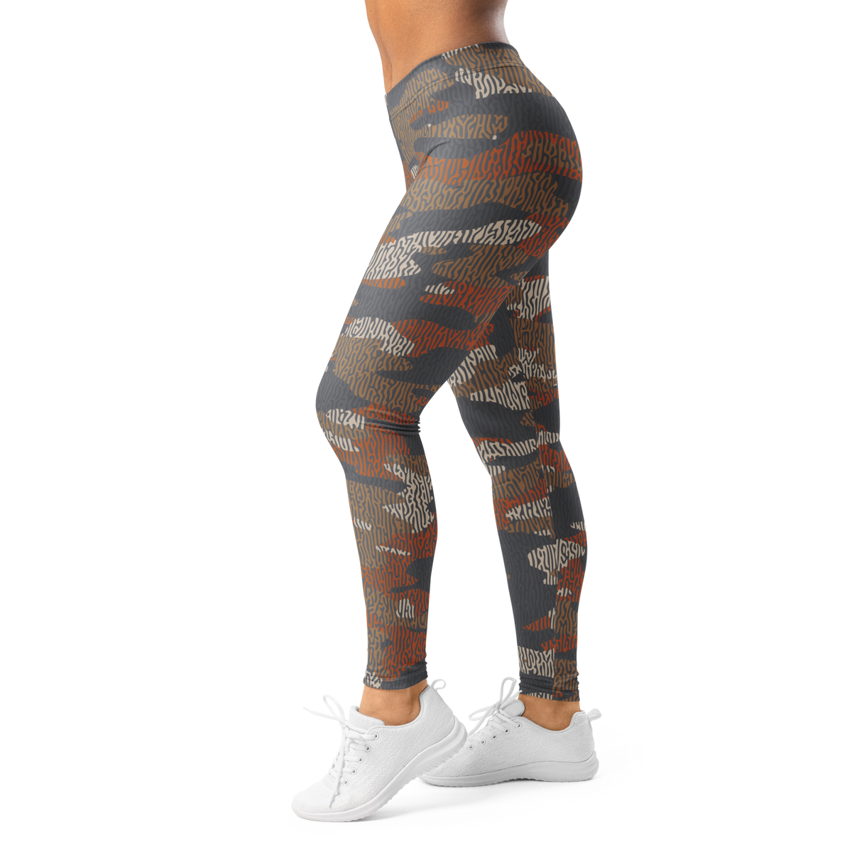 Gulf Turing Fall 1 camouflage mid-rise comfort leggings, left-side view.