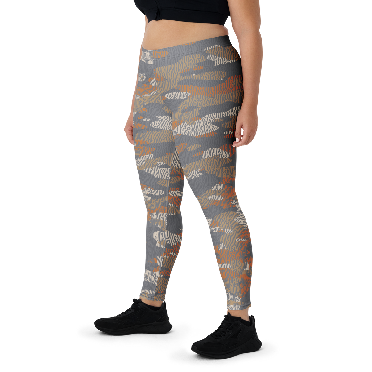 Gulf Turing Fall 1 camouflage mid-rise comfort leggings, oversize-fit front view.