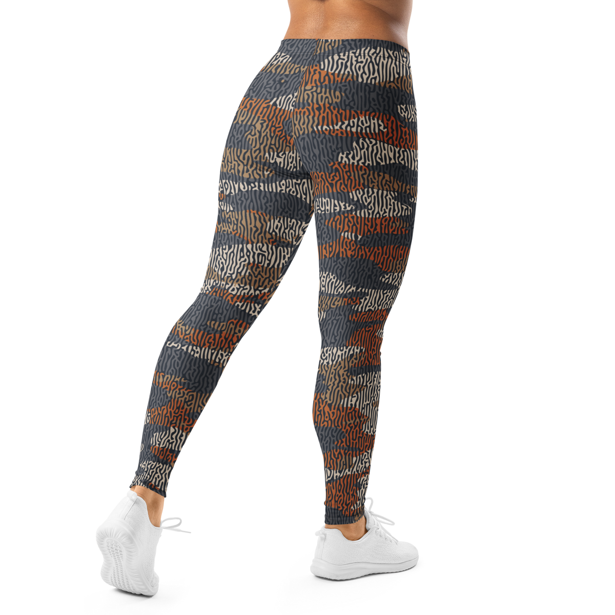 Gulf Turing Fall 2 camouflage mid-rise comfort leggings, back view.