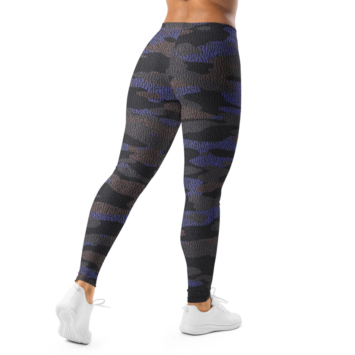 Gulf Turing Very Peri 1 camouflage mid-rise comfort leggings, back view.
