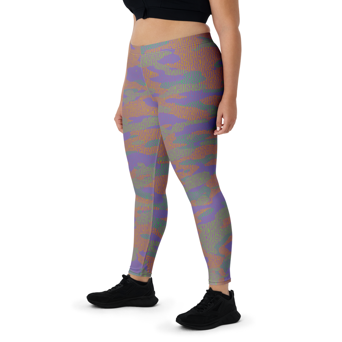 Gulf Turing Very Peri 2 camouflage mid-rise comfort leggings, oversize-fit front view.
