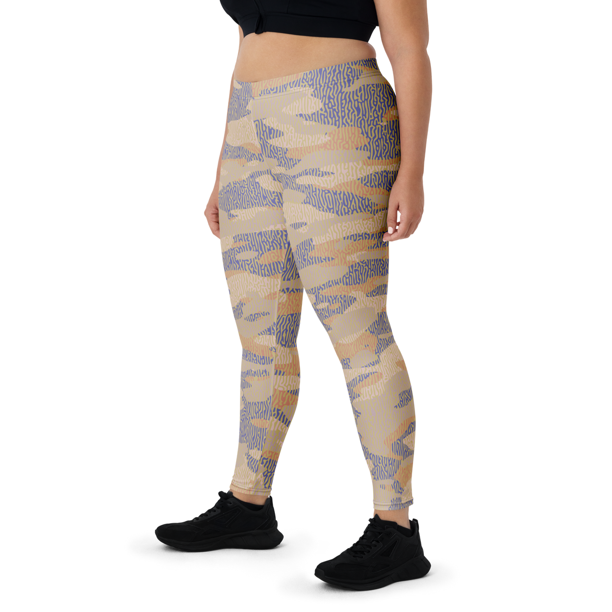 Gulf Turing Very Peri 3 camouflage mid-rise comfort leggings, oversize-fit front view.