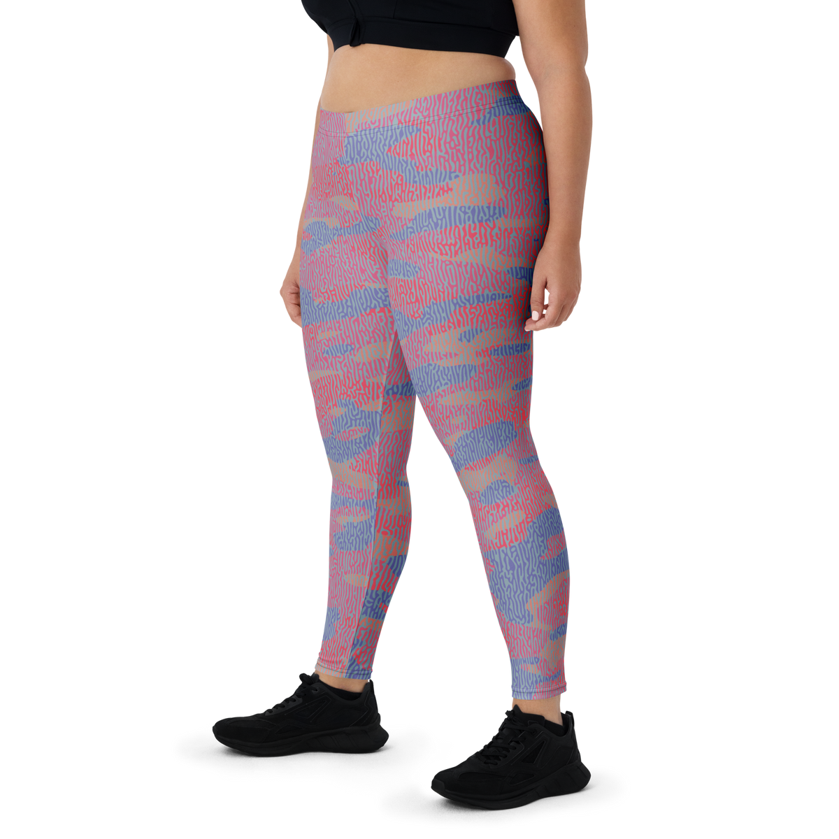 Gulf Turing Very Peri 4 camouflage mid-rise comfort leggings, oversize-fit front view.