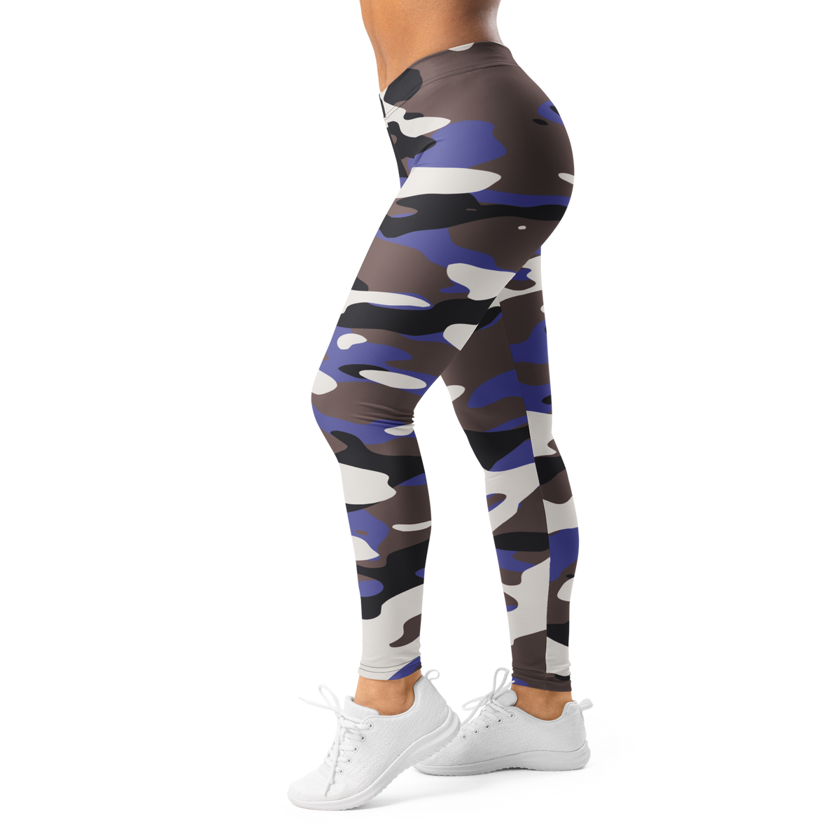 Gulf Very Peri 1 camouflage mid-rise comfort leggings, left-side view.