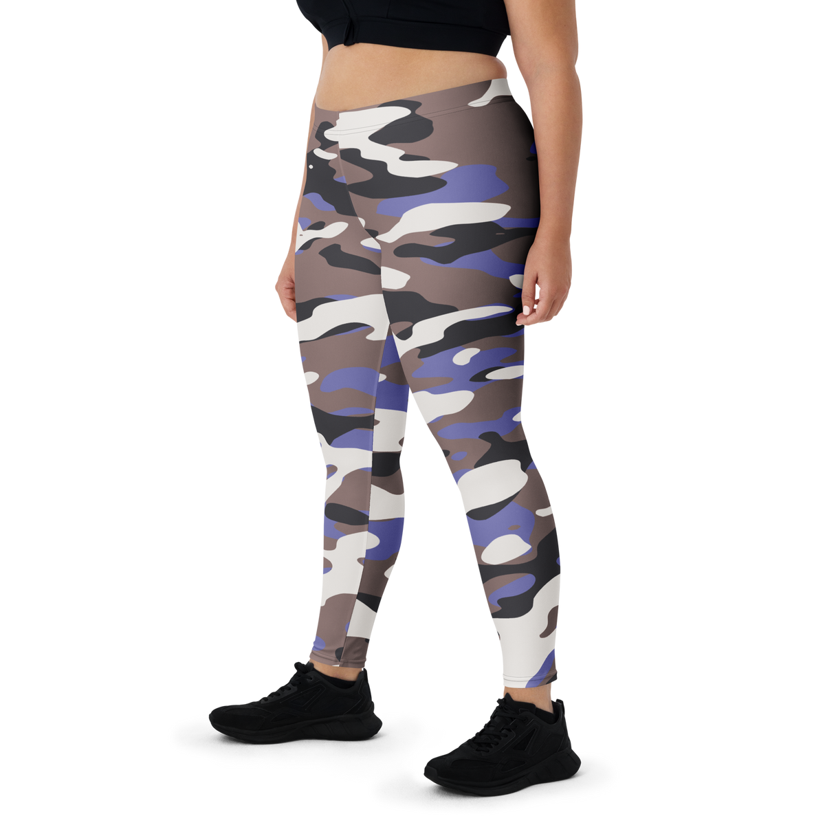 Gulf Very Peri 1 camouflage mid-rise comfort leggings, oversize-fit front view.