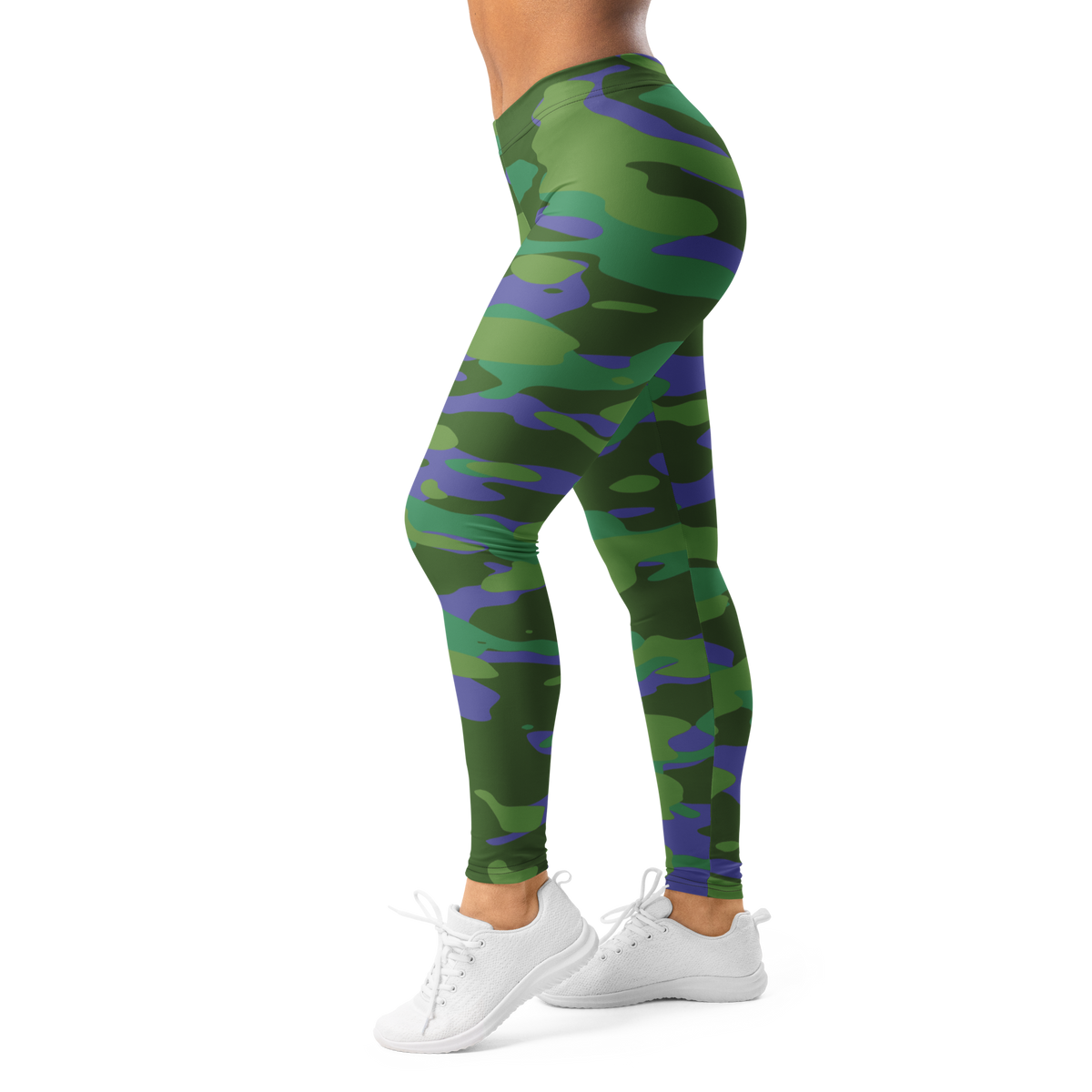 Gulf Very Peri 2 camouflage mid-rise comfort leggings, left-side view.