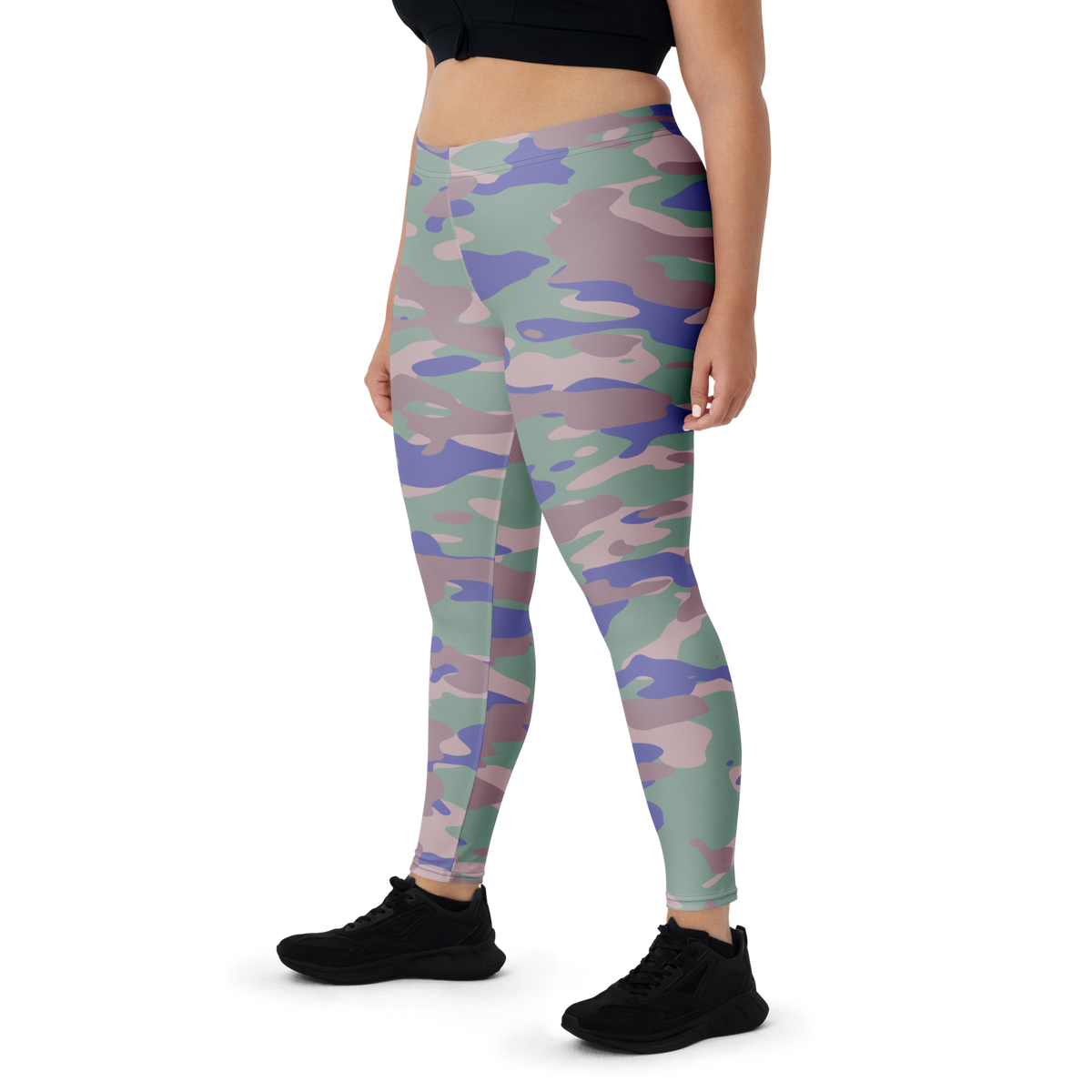 Gulf Very Peri 3 camouflage mid-rise comfort leggings, oversize-fit front view.