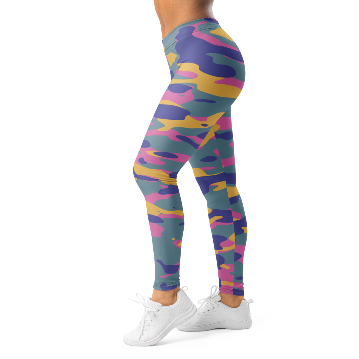 Gulf Very Peri 4 camouflage mid-rise comfort leggings, left-side view.