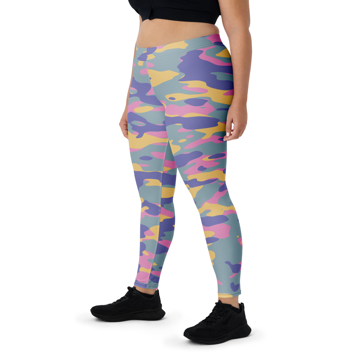 Gulf Very Peri 4 camouflage mid-rise comfort leggings, oversize-fit front view.