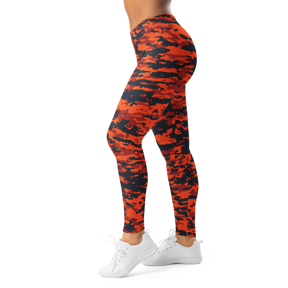 Inka Dragonfire camouflage mid-rise comfort leggings, left-side view.