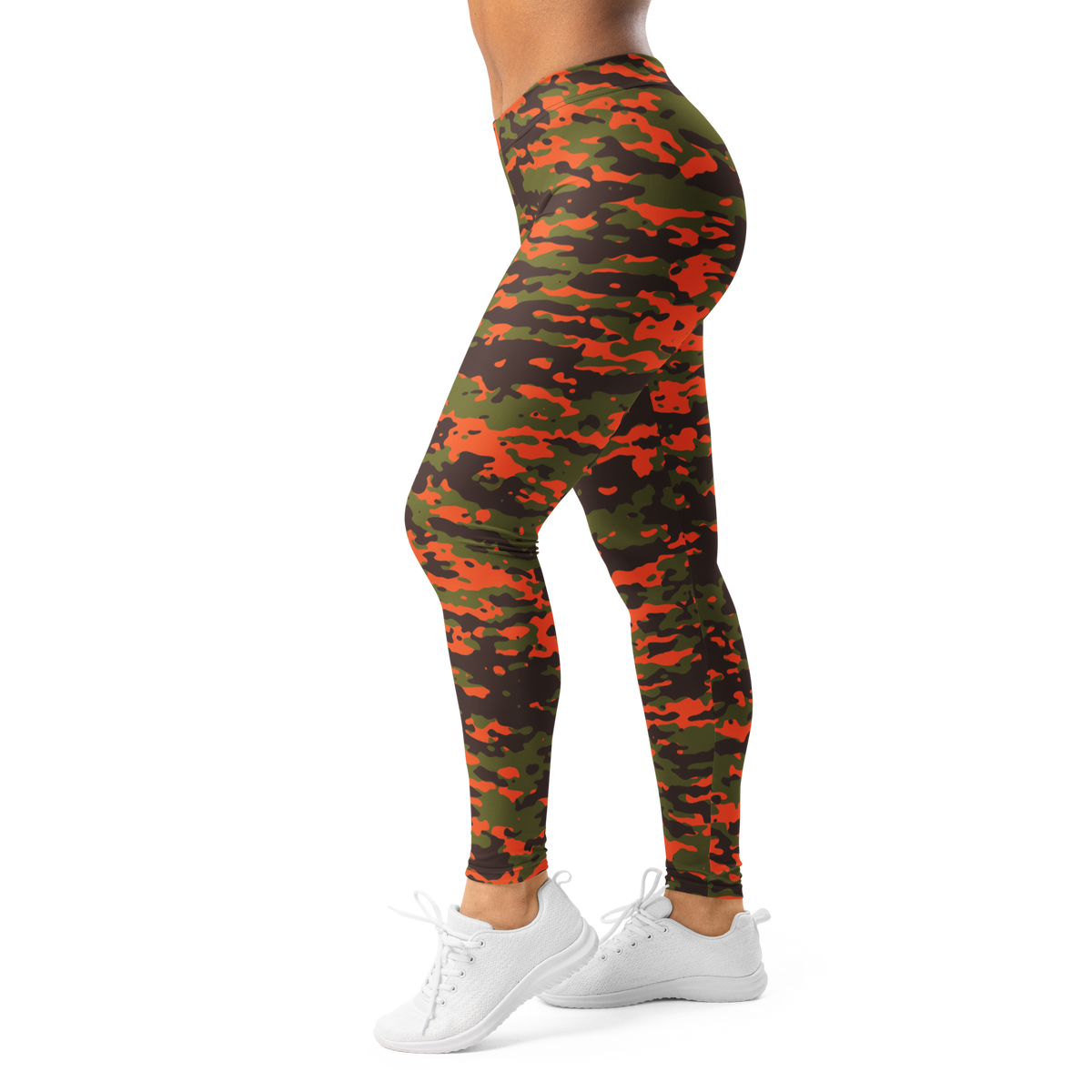 Inka Fall camouflage mid-rise comfort leggings, left-side view.
