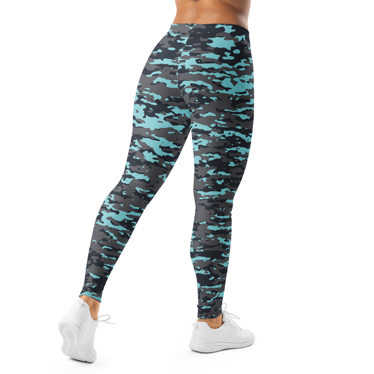 Inka Winter camouflage mid-rise comfort leggings, back view.