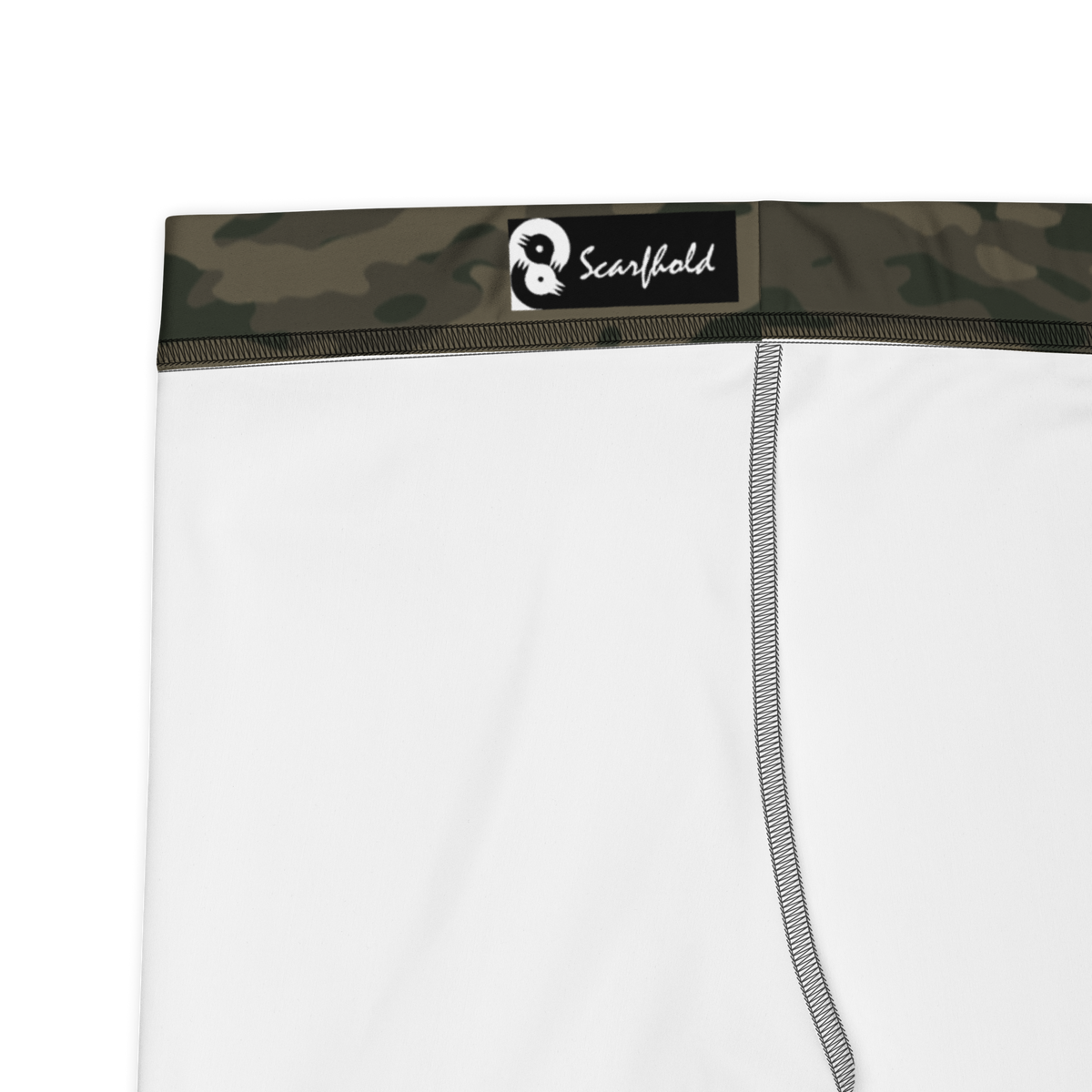 Inka Woodland camouflage mid-rise comfort leggings, fabric and construction details.