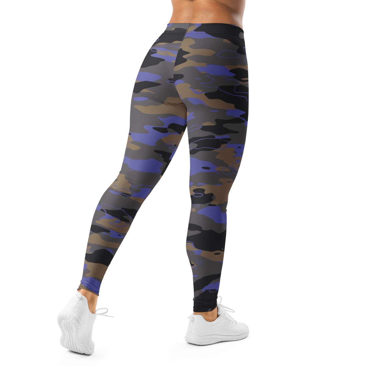 Marsho Very Peri 1 camouflage mid-rise comfort leggings, back view.