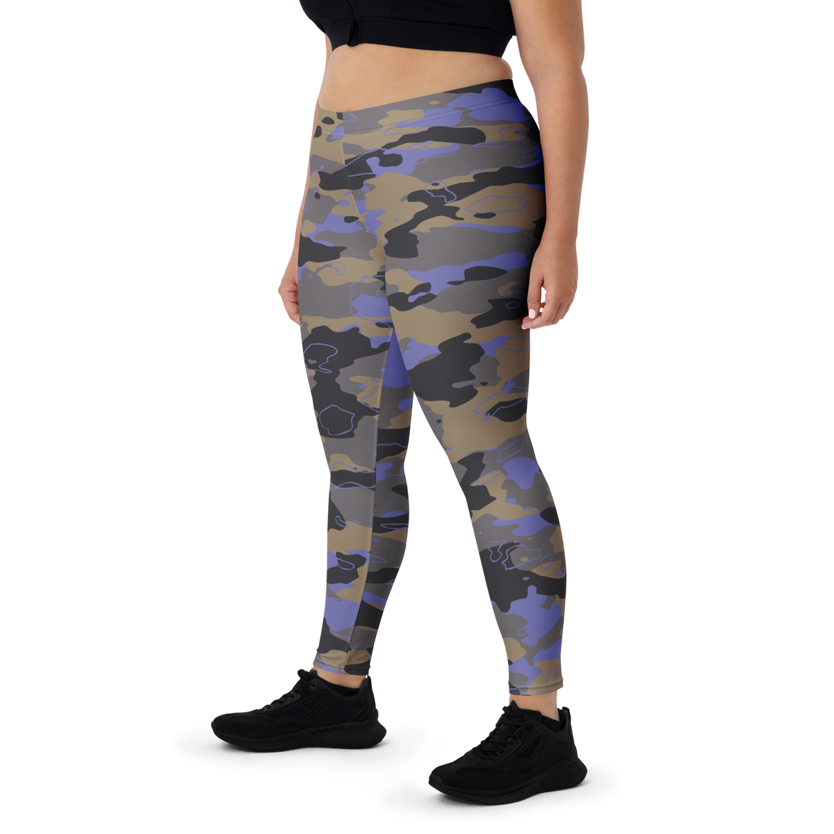 Marsho Very Peri 1 camouflage mid-rise comfort leggings, oversize-fit front view.