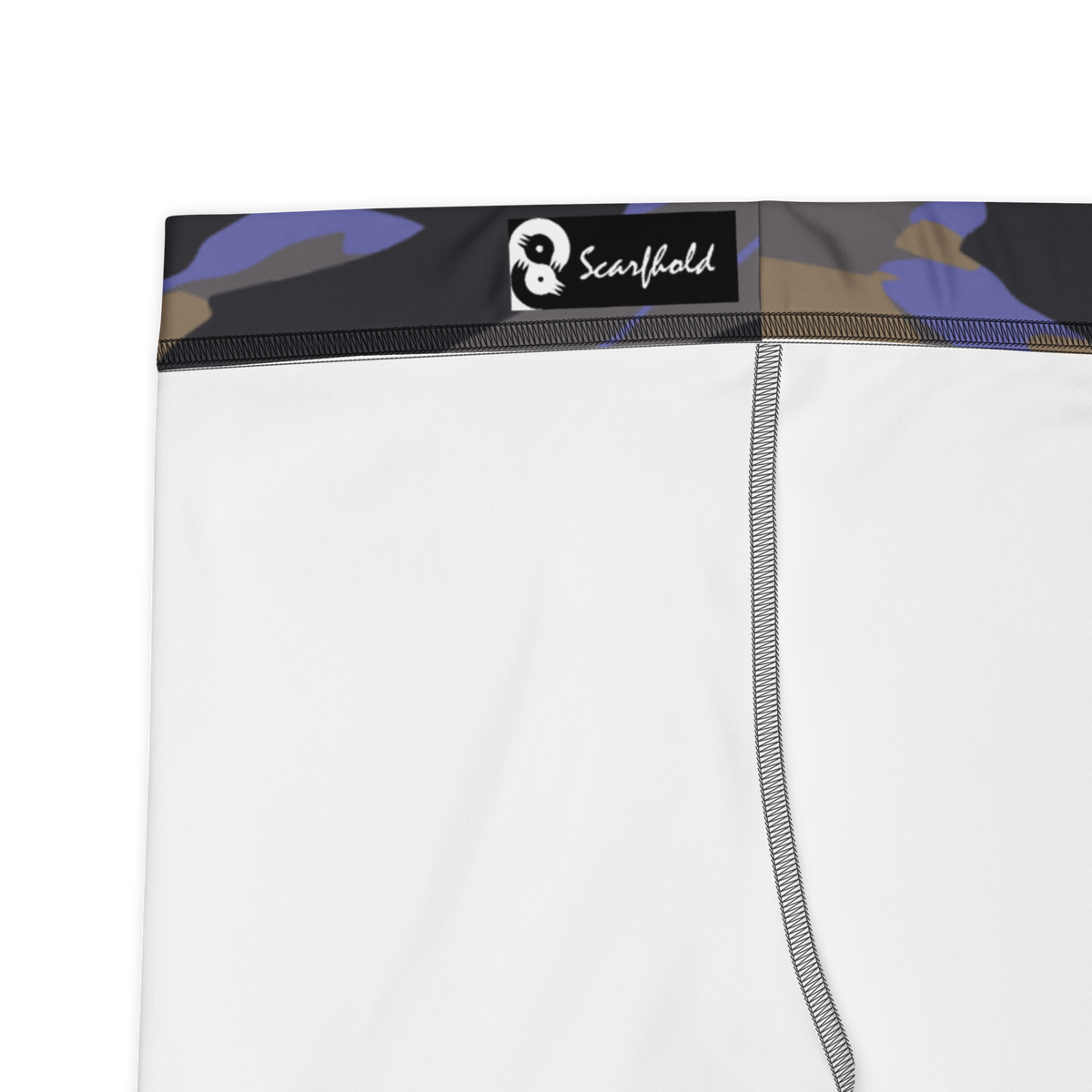 Marsho Very Peri 1 camouflage mid-rise comfort leggings, fabric and construction details.