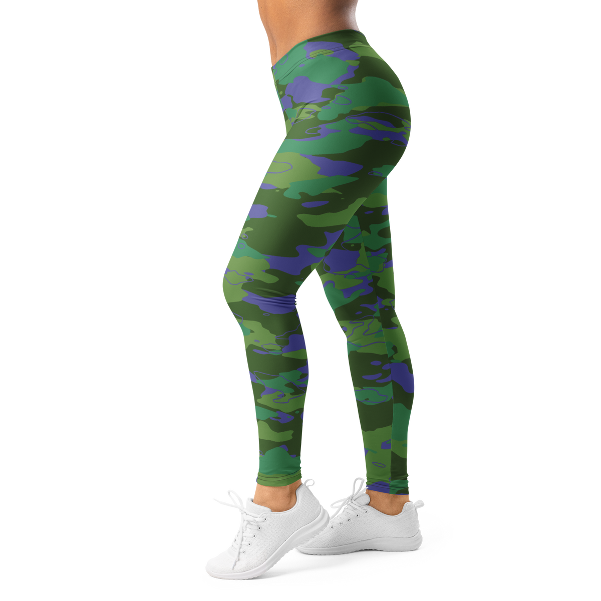 Marsho Very Peri 2 camouflage mid-rise comfort leggings, left-side view.