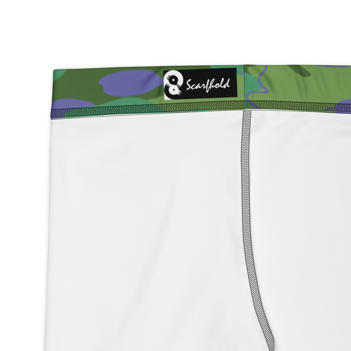 Marsho Very Peri 2 camouflage mid-rise comfort leggings, fabric and construction details.